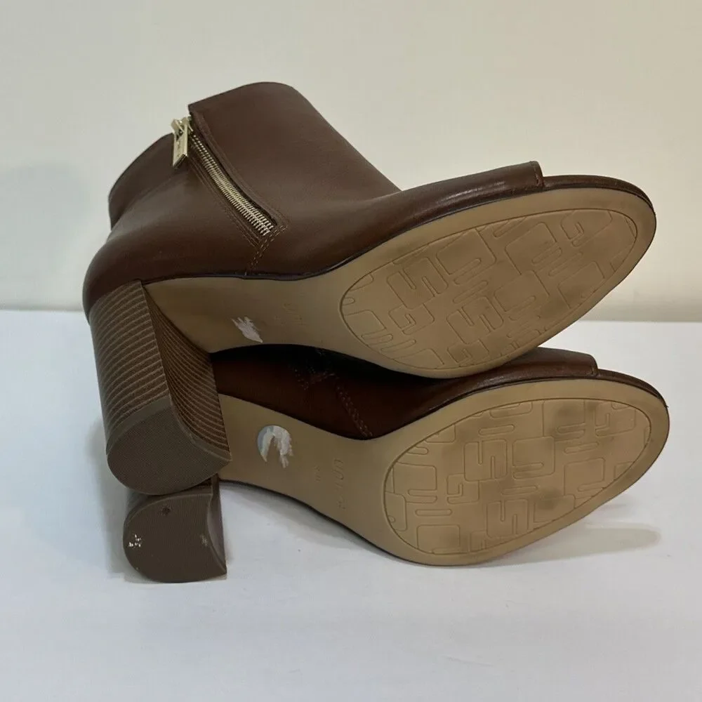 Unisa Women's Ankle Boots 8.5 M Zip Open Peep Toe Cognac